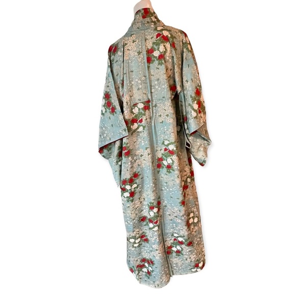 Vintage 1980s Kimono Rayon | Silk Floral Design Full Length - Picture 9 of 10